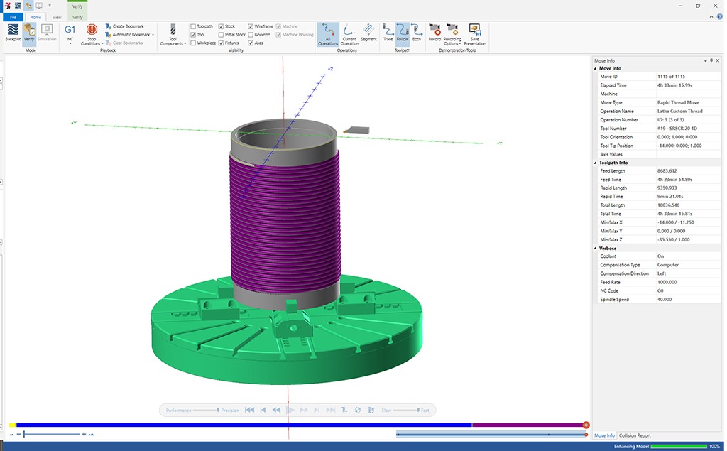 3D preview of Hoist Drum in mastercam desktop software