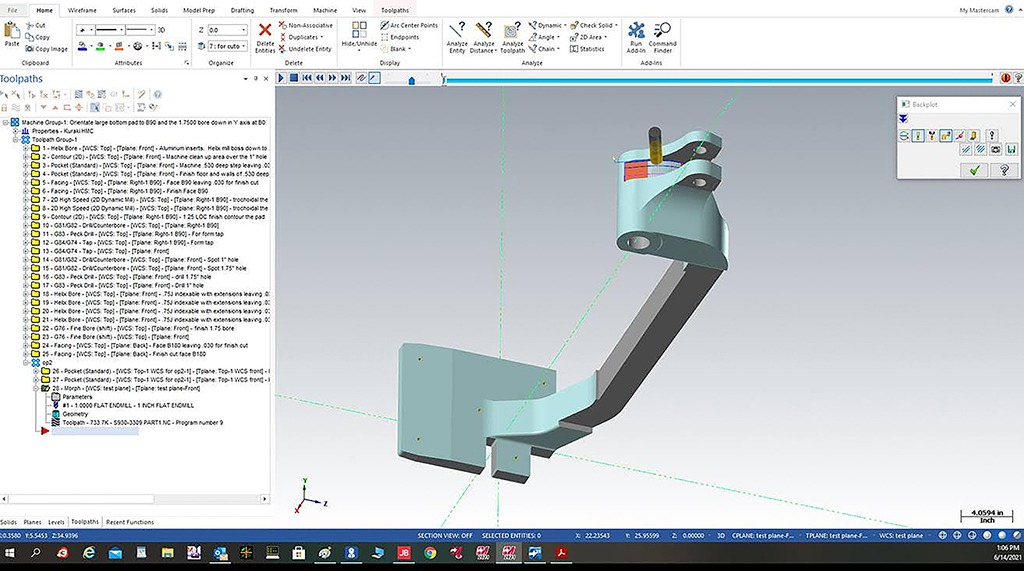 A 3D preview of a machinist hammer in mastercam desktop software