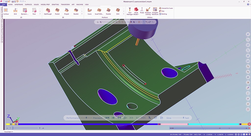 3D stimulation in desktop view of mastercam software