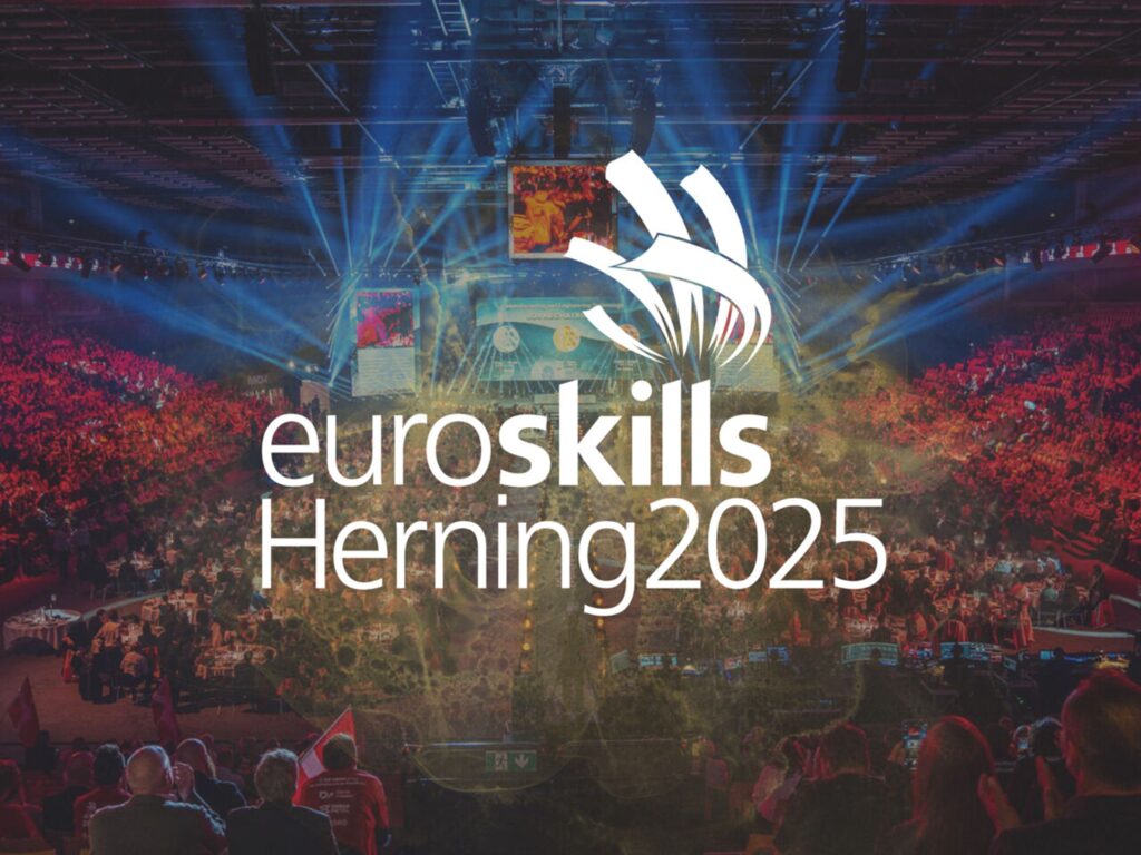 EuroSkills 2025 event banner in Herning, Denmark showcasing vocational excellence and sustainability