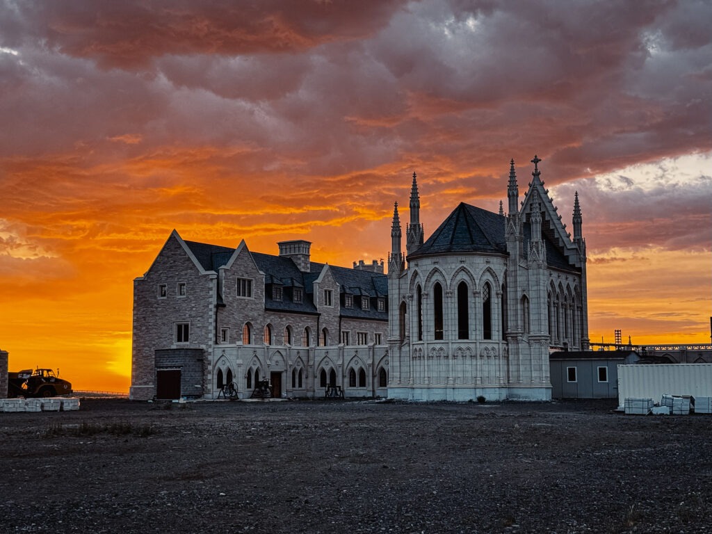 sunrise view of a monastery