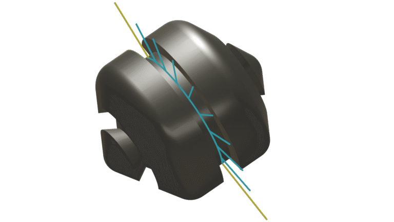 Mastercam 5-axis toolpath visualization for a complex part with an outer surface shaped as a Möbius strip